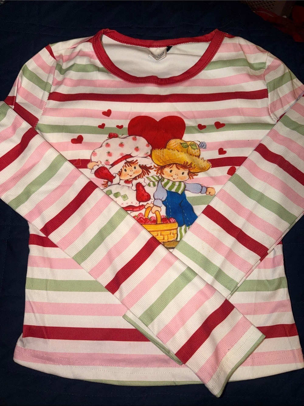 Long Sleeve Strawberry Patch Heart Tee - Pink & Green Stripes